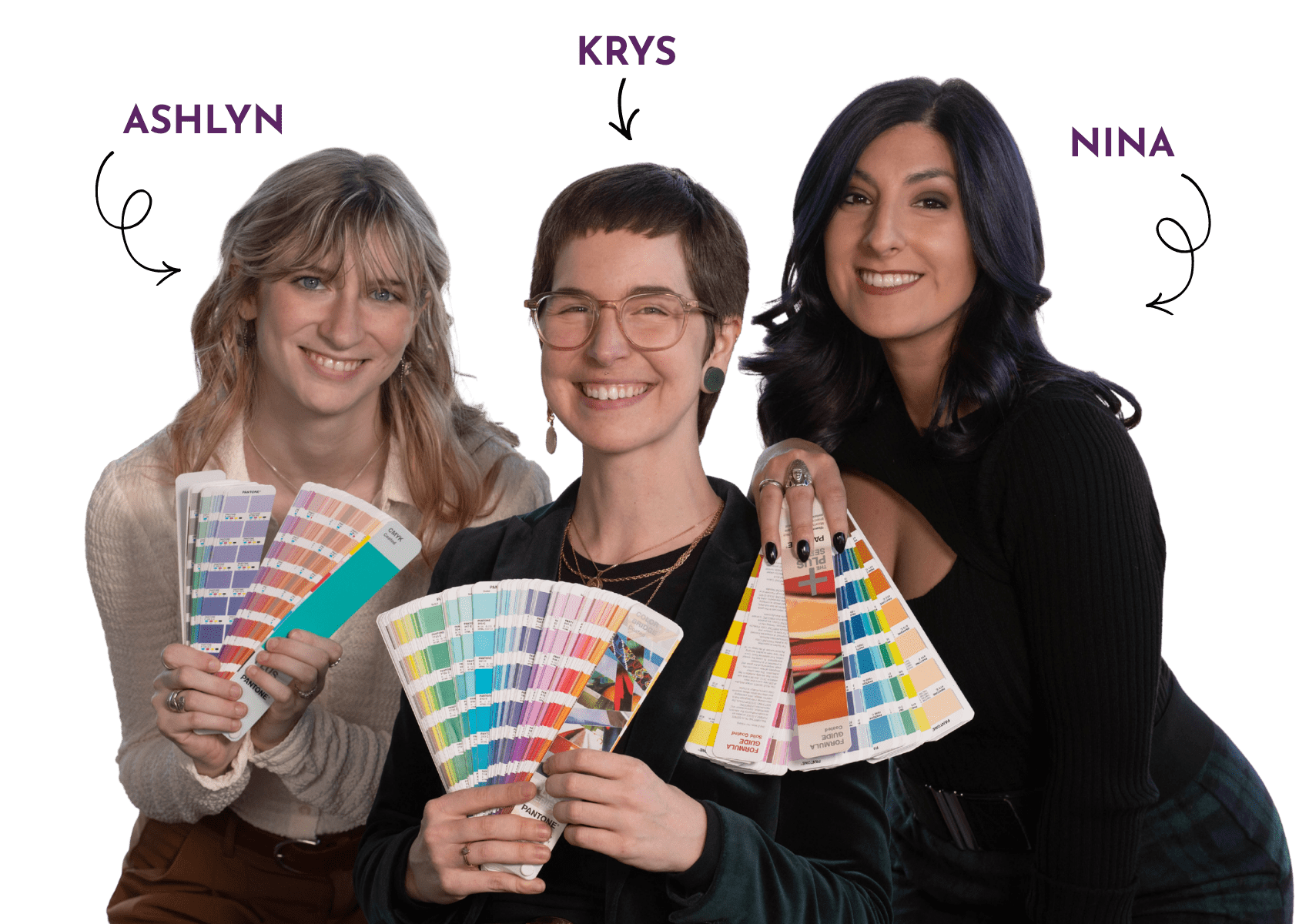 Ashlyn, Krys and Nina holding code code cards
