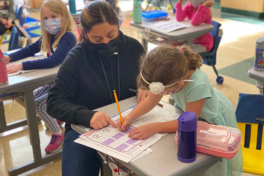 Mendham Township Teacher works with Student
