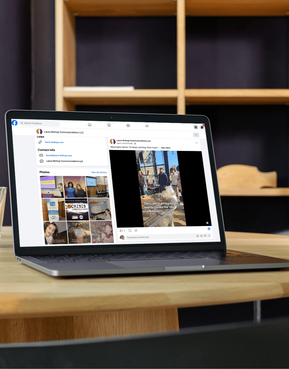 LBC facebook page on laptop sitting on desk